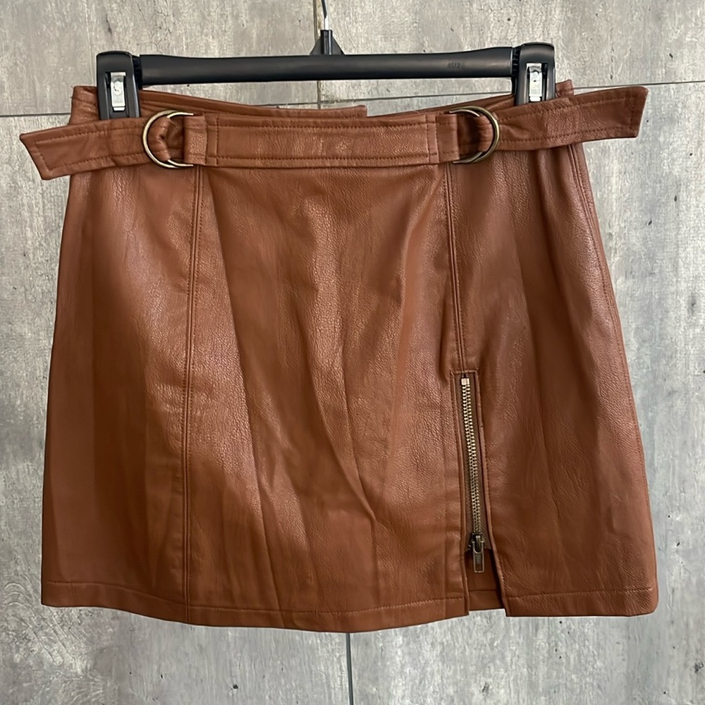 Brown vegan leather mini skirt